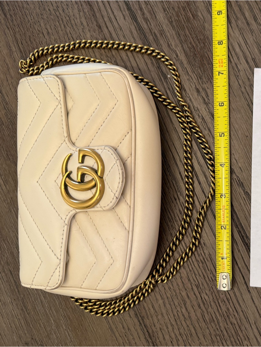 GUCCI Marmont Flap Bag Matelasse Leather Chevron Super Mini Shoulder Bag Cream